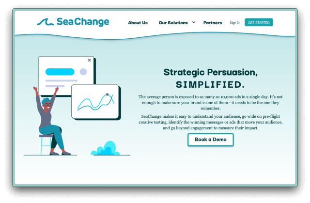 Landing page view of the SeaChange site on desktop